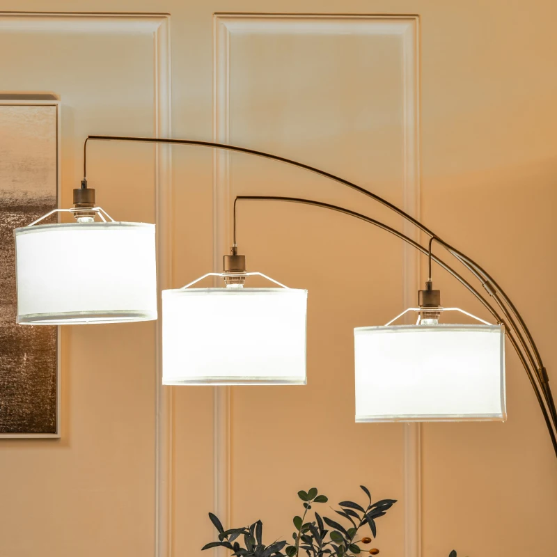 HOMCOM Lampa de Podea cu 3 Lumini si Brate Flexibile Baza din Marmura Inaltime 205cm