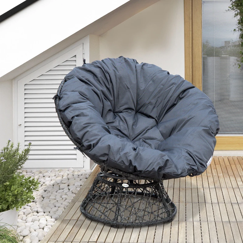 Outsunny Fotoliu Papasan Rotativ cu Confort Mare și Pernă Inclusă, Ideal pentru Grădină, Terasă sau Balcon