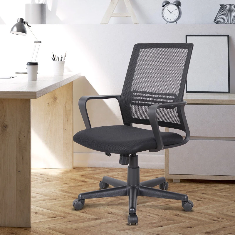 Vinsetto Scaun cu Roti de Birou in Tesatura din Plasa Negru