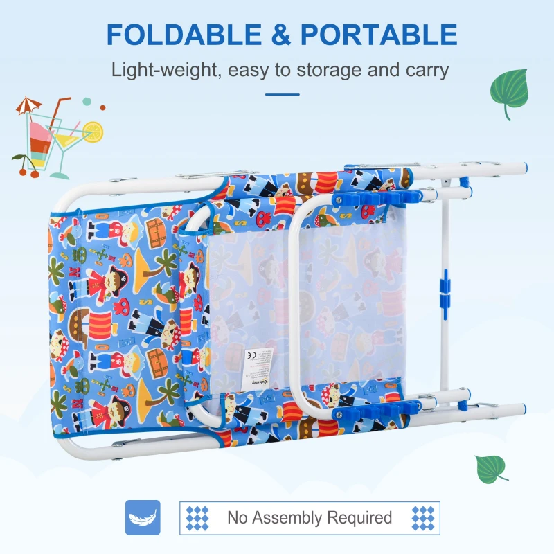 Outsunny sezlong pentru copii pliabil, 18x40x24cm, albastru