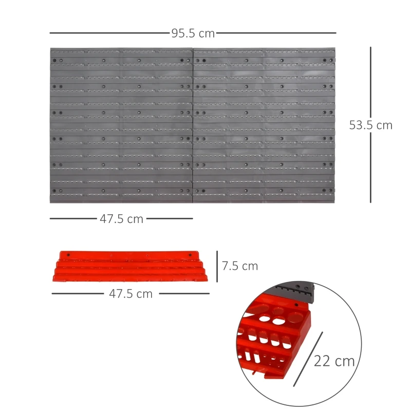 DURHAND 54 bucati Suport container pentru scule cu 50 carlige montabil pe perete rosu gri