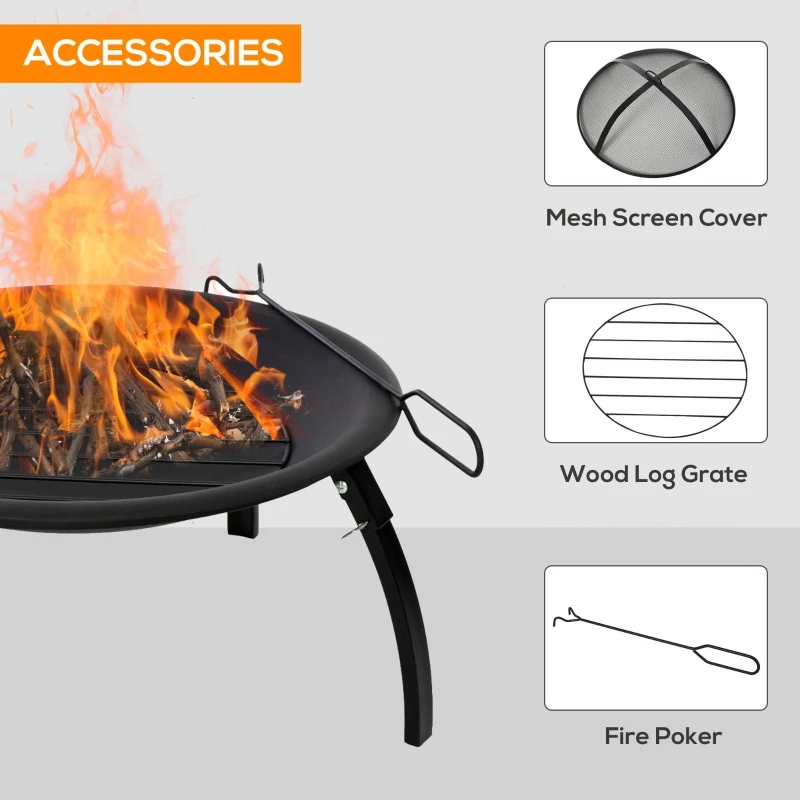 Outsunny Brazier de Gradina cu Capac pentru Arestarea Scanteilor Vatrai si Picioare Pliante