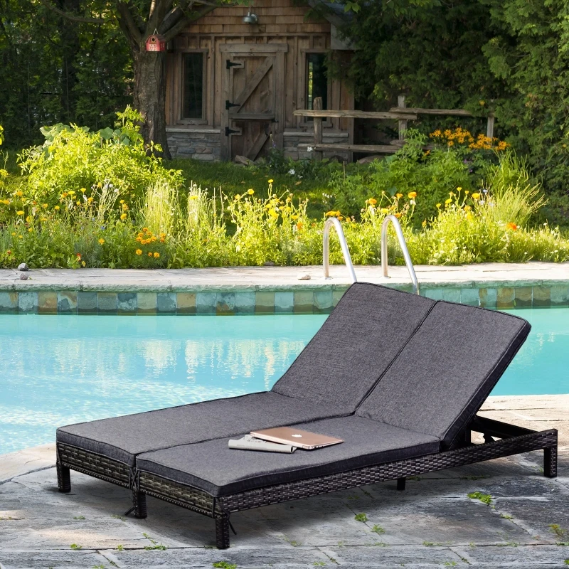 Outsunny Set Sezlong cu 2 locuri in PE Ratan cu Saltea captusita, Gri 195 x 120 x 28 cm