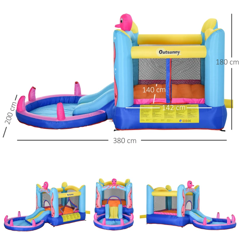 Outsunny Castelul Gonflabil pentru Copii cu Tobogan si Piscina, Tematica Mare(m-3)