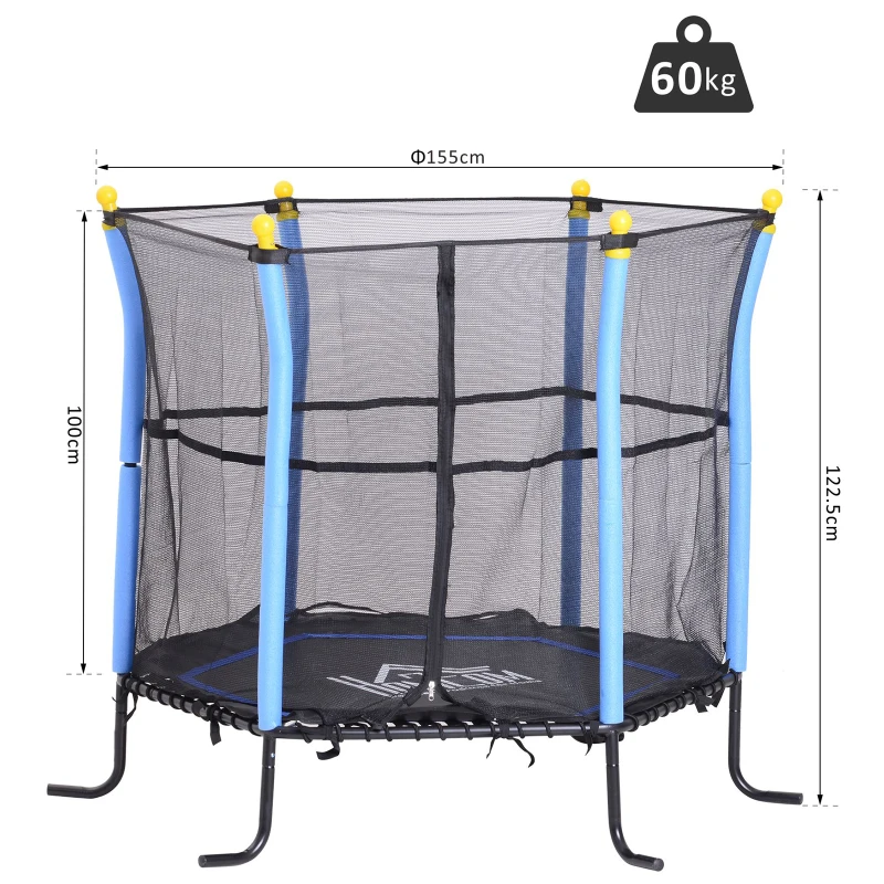 Homcom Trambulina cu Plasa de siguranta, Negru si Albastru, Φ 155 x 122.5 cm