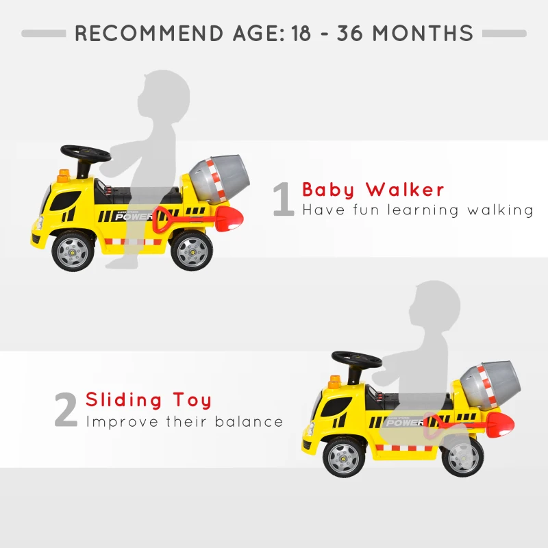 HOMCOM Masina pentru Copii 18-36 Luni Ride-on cu Betoniera Lumini Sunete