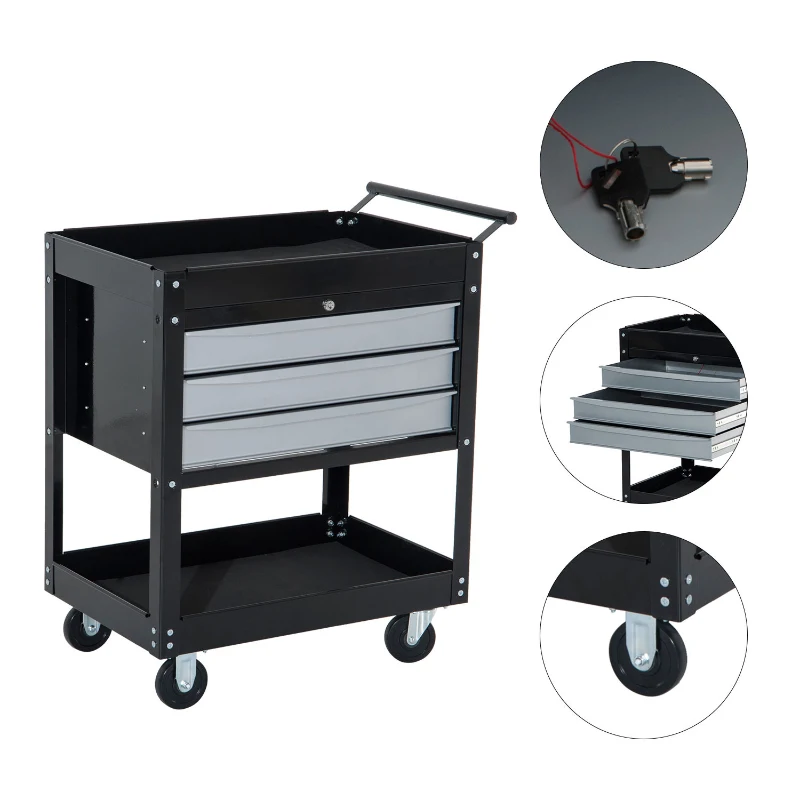 HOMCOM Caucior pentru Atelier Profesional Comoda pentru Scule in Lamiera, Nero, 68x46x88cm