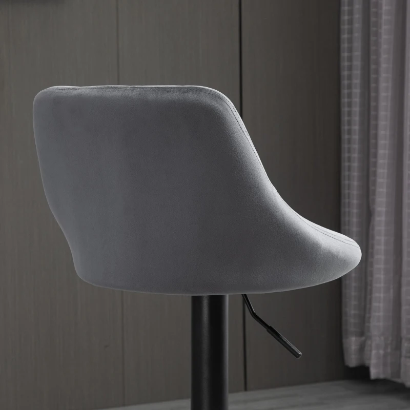 Homcom Scaune Bar x2 – Pivotante, Gri Catifelat, inaltime Reglabila