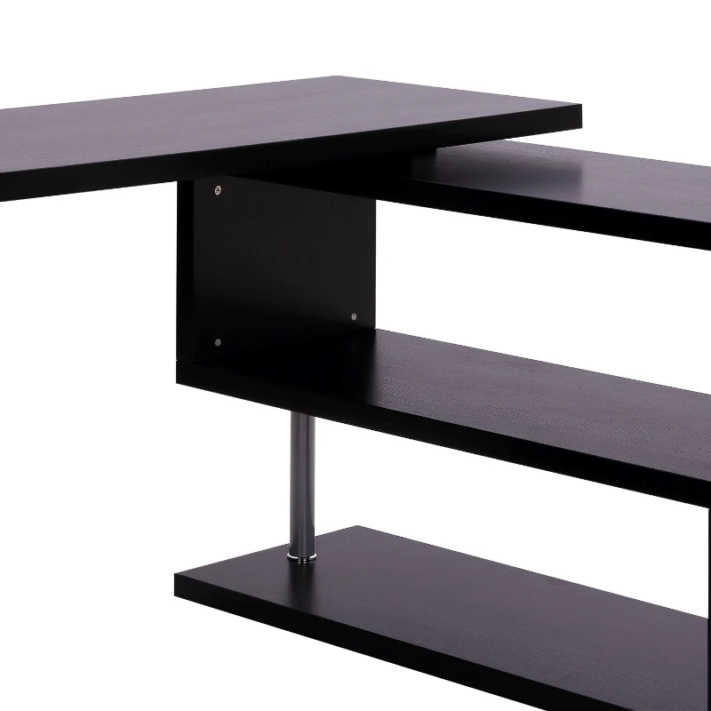 HOMCOM Birou pe colt pentru Computer cu Rafturi in Lemn, Negru, 120x106x75cm