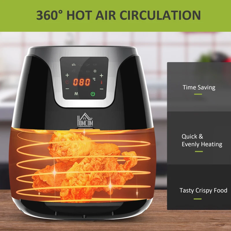 HOMCOM Friteuza cu Aer 7 programe 1500W, Capacitate 3,5L Timer de 60 de minute