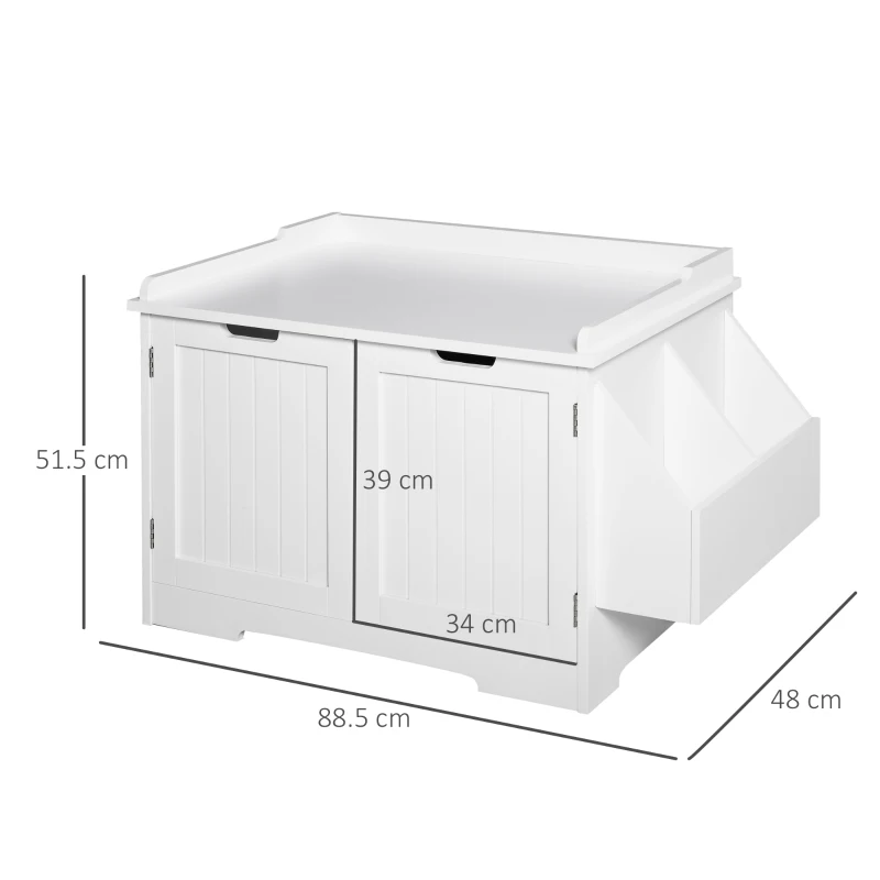 PawHut Dulap Litiera Pisici 2 Usi Laterale de Depozitare 88,5x48x51,5cm Alb