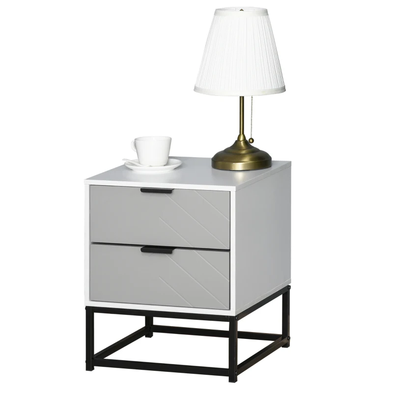 HOMCOM Noptiera cu 2 sertare Baza din metal, Camera de zi si Birou