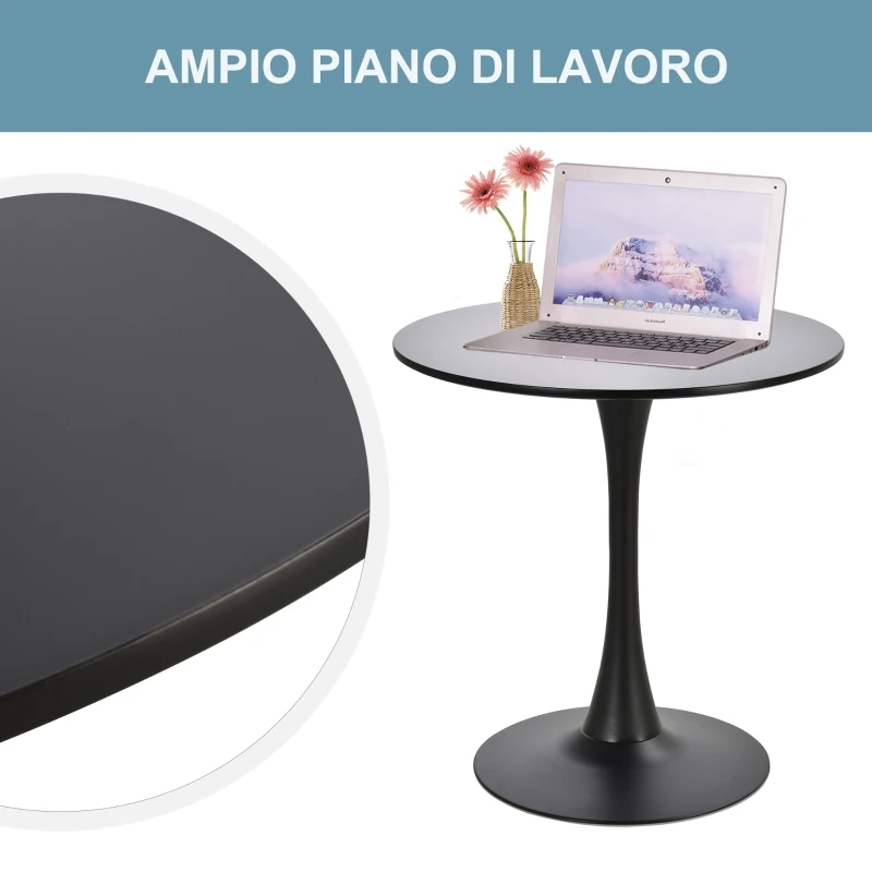 Homcom Masa de Cocktail Rotunda Minimal cu Baza din Meta Negru D70 x 73 cm