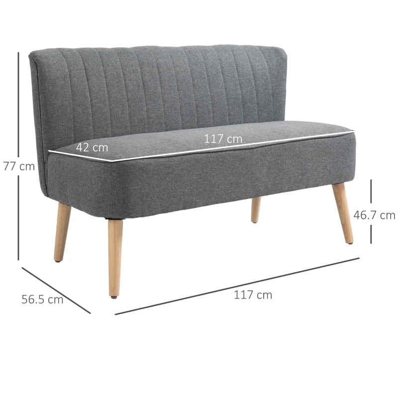 HOMCOM Canapea moderna cu 2 locuri din material textil si lemn fara brate de dimensiune 117x56.5x77cm(m-3)