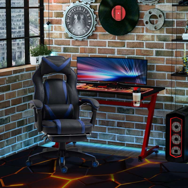 Vinsetto Scaune de Birou Ergonomice cu Roti in Piele Ecologica, Albastru si Negru