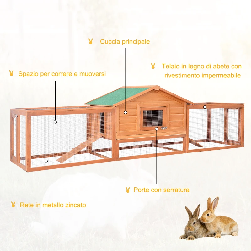 PawHut cusca pentru iepuri, 309x79x86cm, din lemn, verde