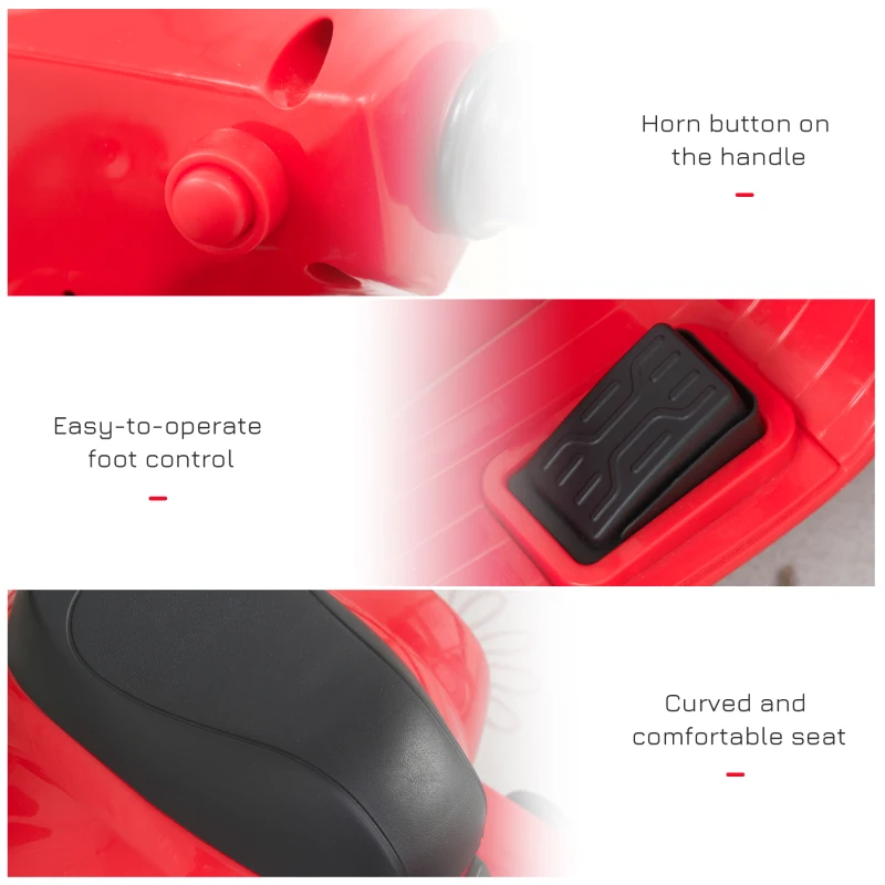 HOMCOM Motocicleta pentru Copii Brand Vespa 6V, Faruri si Claxon, 18-36 Luni(m-7)