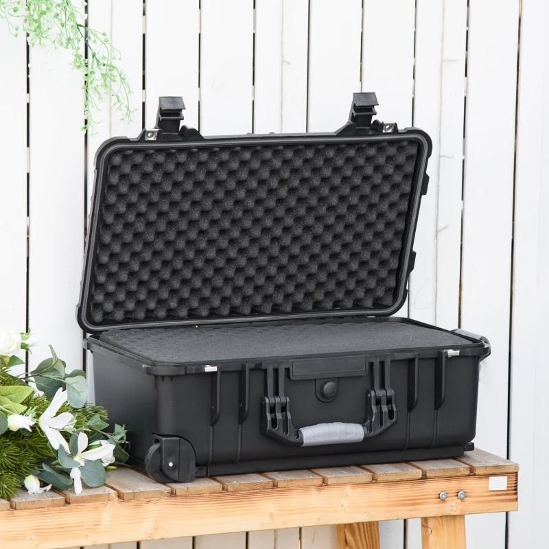 Outsunny gereedschapskoffer met wielen zwart 55 cm x 35 cm x 22 cm