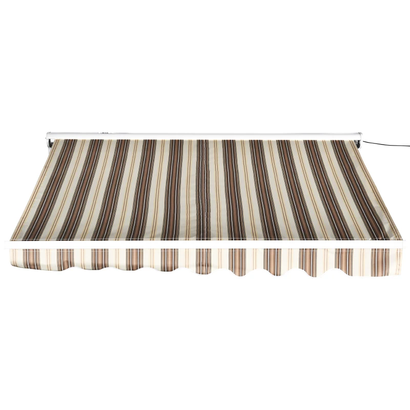 Outsunny Store banne électrique/Manuel rétractable Protection UV 50 + Aluminium Polyester imperméabilisé 2,45 x 2 (avancée) m télécommande fournie Marron Beige rayé