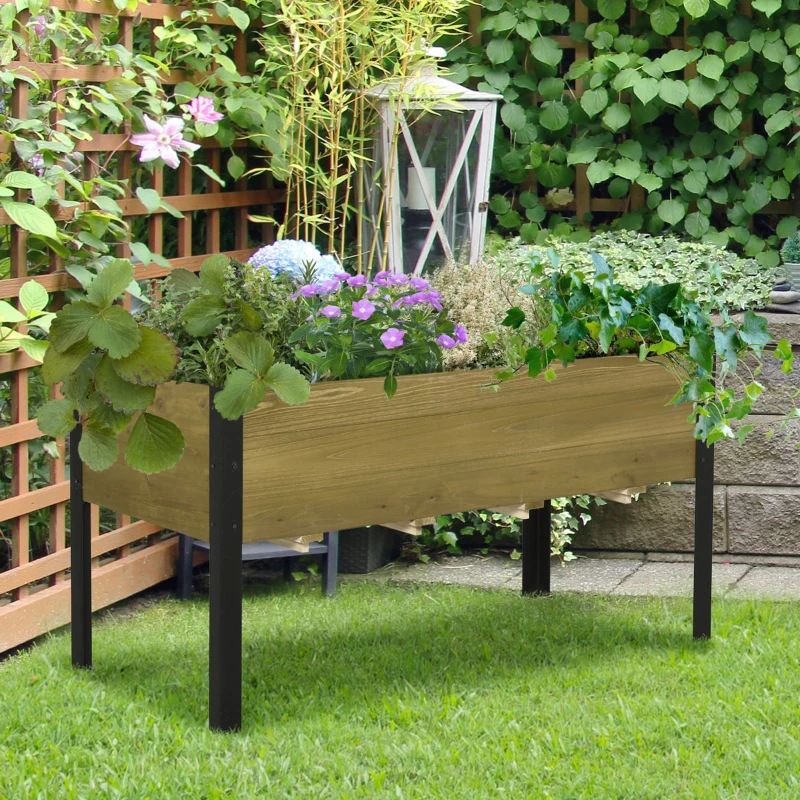 Outsunny Raised Garden Bed Elevated Wood Planter Box w/ Metal Legs and Non-woven Fabric