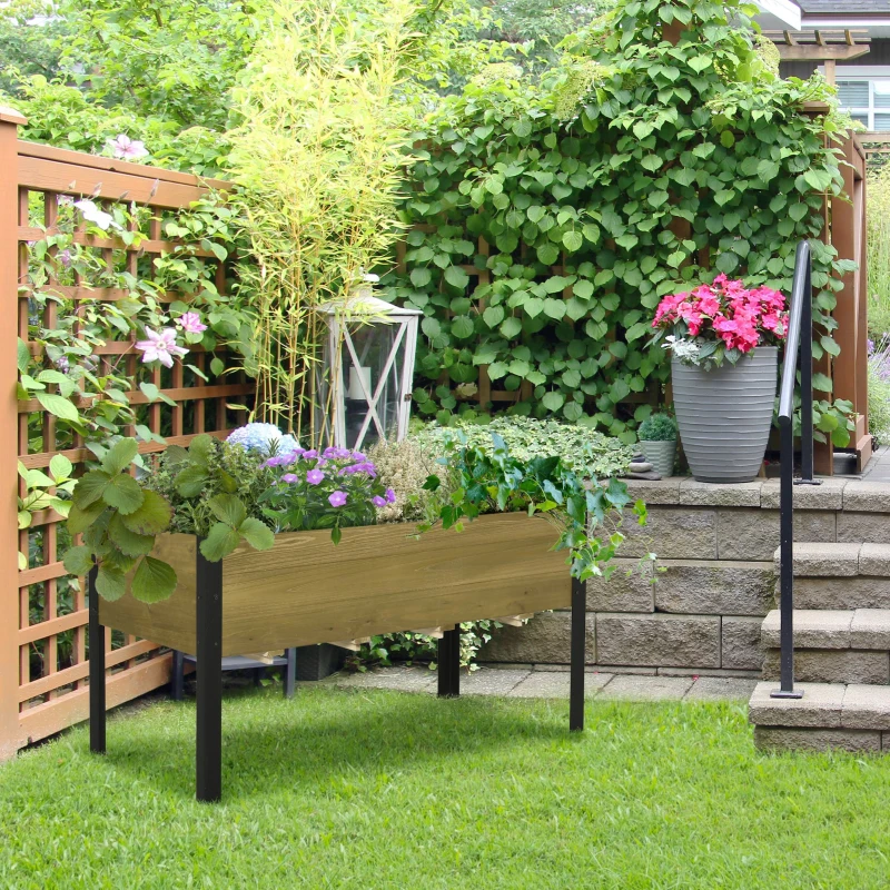 Outsunny Raised Garden Bed Elevated Wood Planter Box w/ Metal Legs and Non-woven Fabric