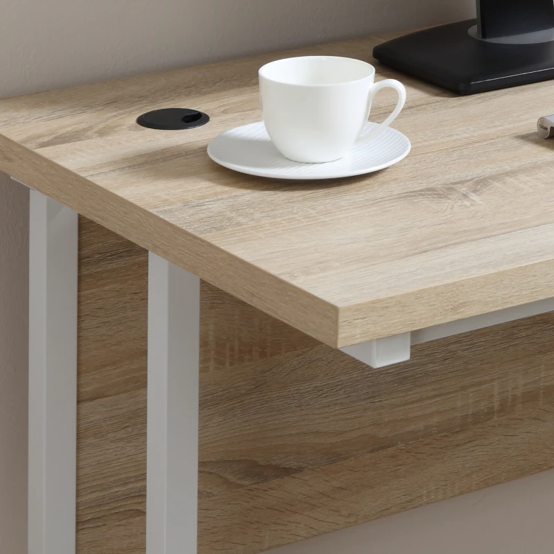 HOMCOM Escritorio Mesa de Ordenador Moderna con 2 Orificios para Cables con Pies Ajustables Mesa Multifuncional para Oficina Estudio 120x60x75 cm Roble