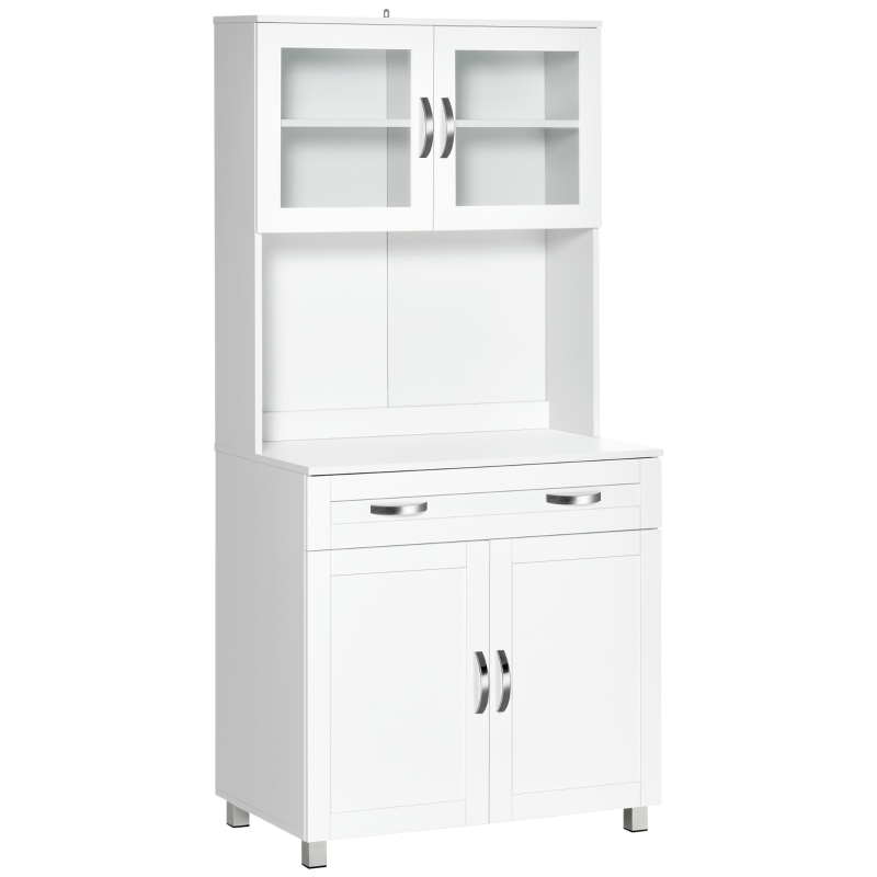 HOMCOM Mueble Aparador auxiliar de Cocina Alacena Buffet Armario de Comedor con Estantes Interiores Ajustables y Cajón 80x48x170 cm Blanco