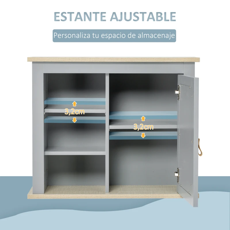 kleankin Armario de Baño con Espejo Armario Auxiliar de Pared con 1 Puerta y Estantes Ajustables Espacio de Almacenaje para Cocina Recibidor 60x19x49 cm Gris