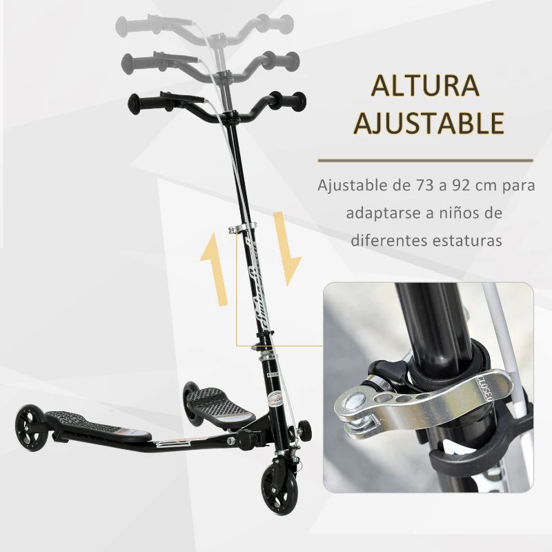 HOMCOM Patinete Scooter de 3 Ruedas Plegable Scooter de Oscilación de Reductor para Niños +4 Años con Freno Manillar Ajustable Carga 60kg Negro