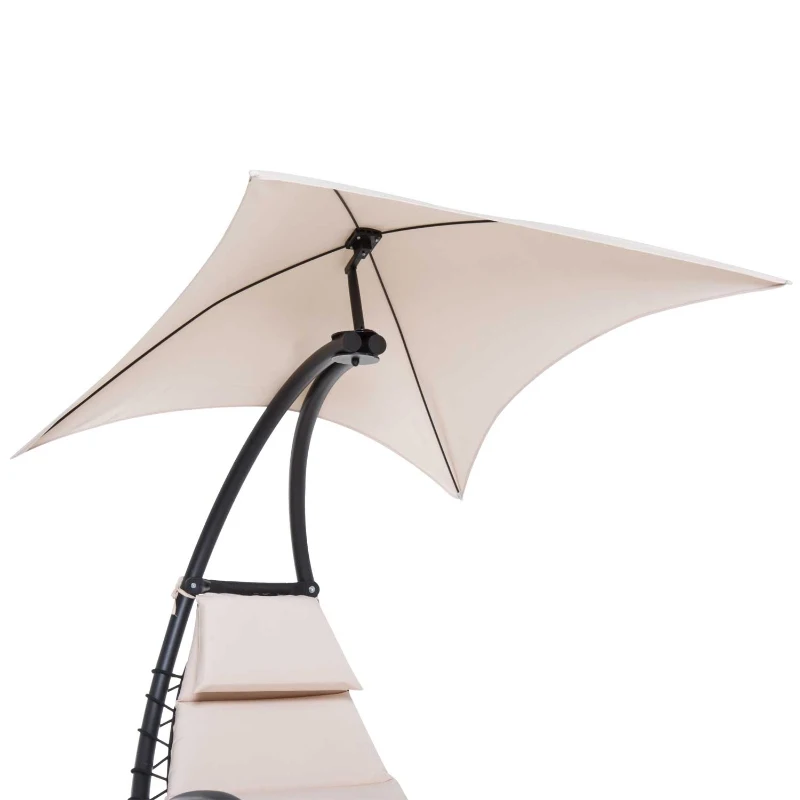 Outsunny Bain de Soleil transat de jardin chaise longue Design Contemporain - Pare-Soleil et Matelas - Acier Polyester - dim. 1,7L x 1,18l x 1,77H m - Beige Noir