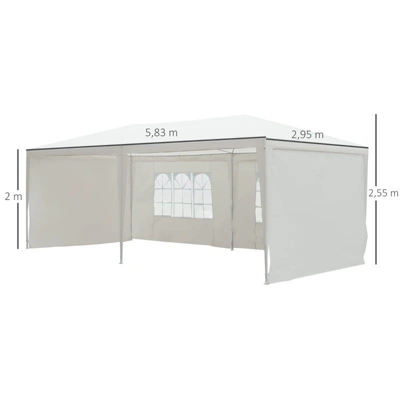 Outsunny Carpa de Jardín 6x3x2,5 m con 4 Paredes Laterales y 2 Ventanas Cenador Gazebo de Exterior Marco de Acero para Fiestas Eventos Bodas Blanco