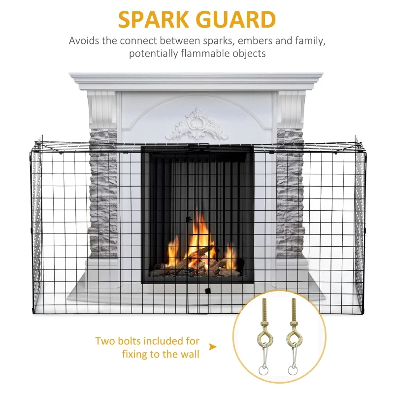 HOMCOM Extendable Fire Guard Screen, Freestanding Fire Screen Spark Guard, Folding Fireplace Cover, Wire Mesh, 81.5-160cm, Black