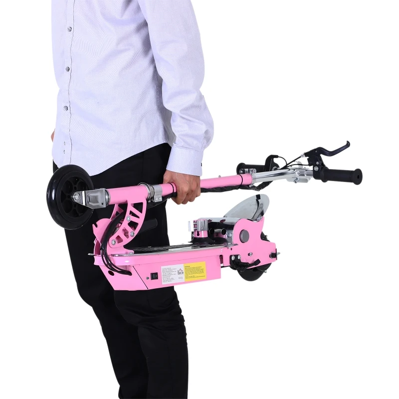 HOMCOM Patinete Eléctrico Plegable para Niños y Adolescentes de +7 Años Scooter con Manillar y Sillín Ajustables Velocidad Máx. de 10 km/h 81,5x38x94 cm Rosa
