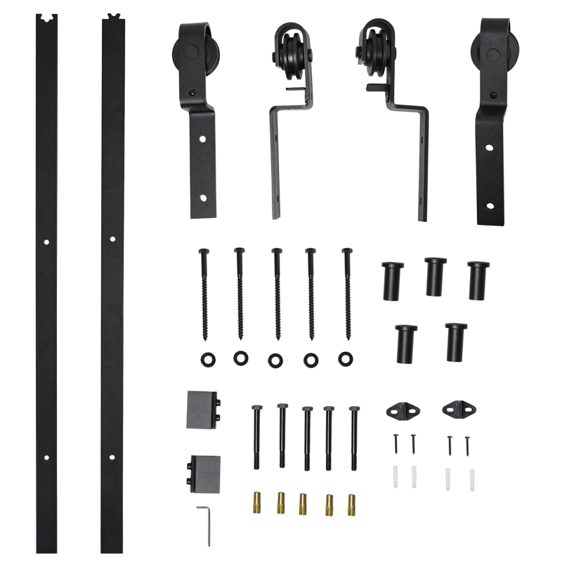 HOMCOM Herrajes Puerta Corredera 200cm Kit de Acero al Carbono Accesorios para 2 Puertas Deslizantes de Madera de 100cm de Ancho Baño Dormitorio Cocina
