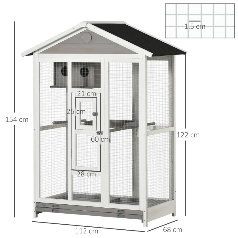 PawHut drewniana woliera dla ptaków 112 cm x 68 cm x 154 cm