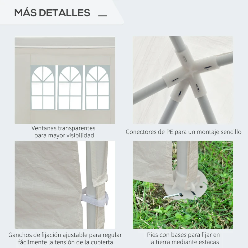 Outsunny Carpa de Jardín 6x3x2,5 m con 4 Paredes Laterales y 2 Ventanas Cenador Gazebo de Exterior Marco de Acero para Fiestas Eventos Bodas Blanco