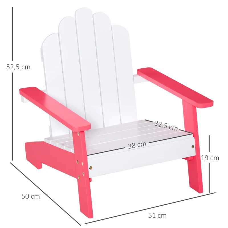Outsunny Silla de Jardín Adirondack para Niños de +1 Año de Madera Maciza Sillón Infantil para Interior Terraza Balcón Carga Máx. 40 kg 51x50x52,5 cm Blanco
