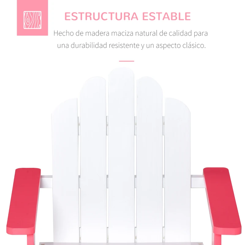 Outsunny Silla de Jardín Adirondack para Niños de +1 Año de Madera Maciza Sillón Infantil para Interior Terraza Balcón Carga Máx. 40 kg 51x50x52,5 cm Blanco