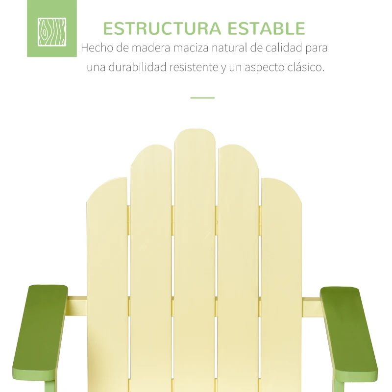 Outsunny Silla de Jardín Adirondack para Niños de +1 Año de Madera Maciza Sillón Infantil para Interior Terraza Balcón Carga Máx. 40 kg 51x50x52,5 cm Amarrillo