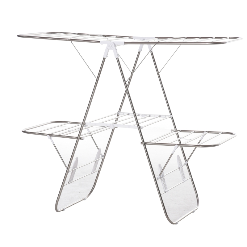 HOMCOM Wäscheständer 138cm x 60,5cm x 112 cm Silber Weiß
