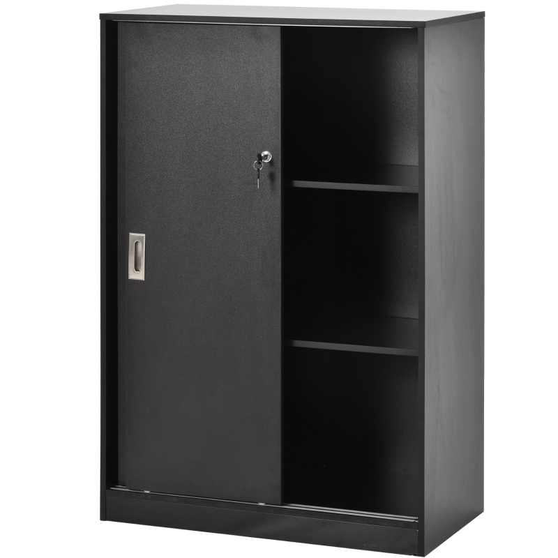 HOMCOM Aktenschrank, Büroschrank, Bürocontainer mit 3 Regal, 2 Aufbewahrungsschränke mit Türen, E1 Spanplatte,Schwarz, 80 x 40 x 120 cm