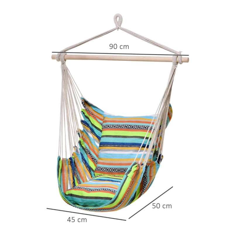 Outsunny Hängesessel mit Kissen Hängestuhl Hängesitz Hängeschaukel Leicht zu tragen einfach verpackung bis 100 kg belastbar mehrfarbig 100 x 100 cm