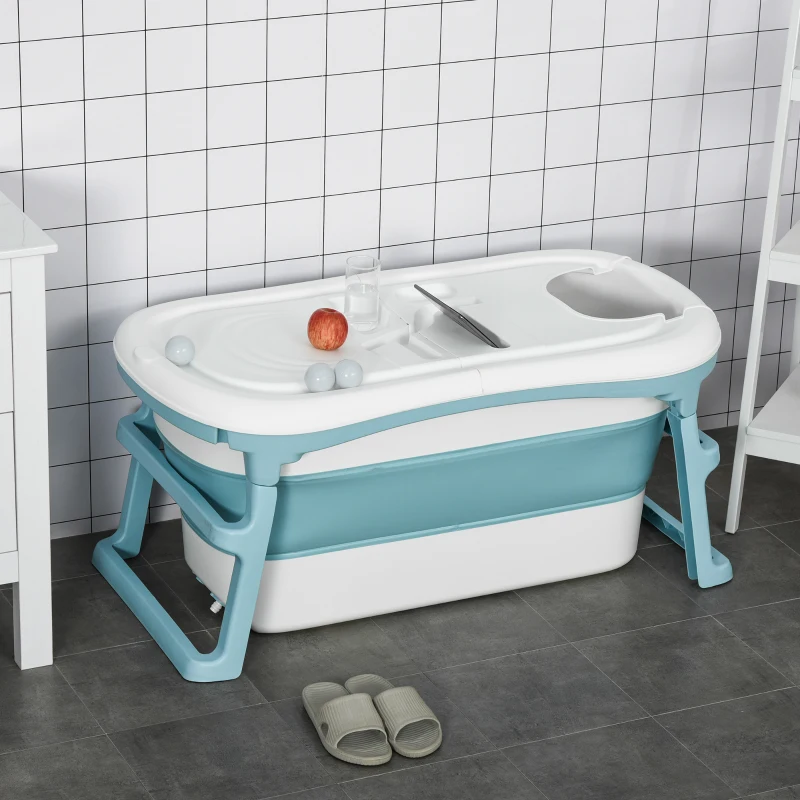 HOMCOM Faltbare Baby-Badewanne Blau Weiß 114 cm x 60,4 cm x 53 cm