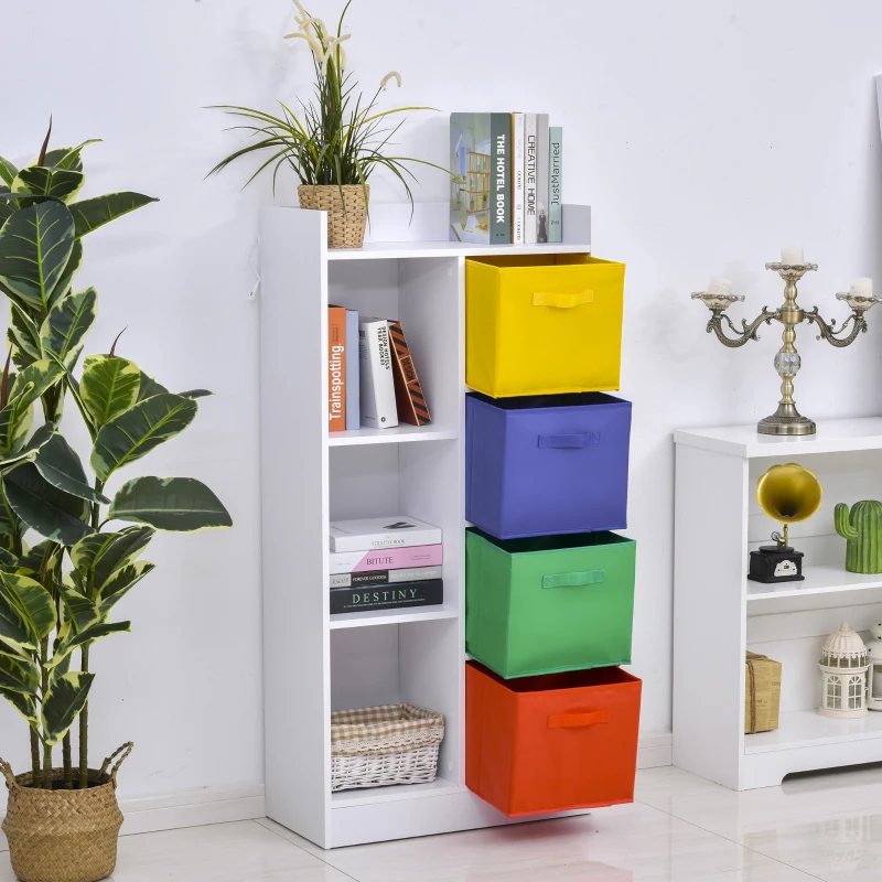 Regał na książki biblioteczka biała szafa stojąca szafa na akta z kolorowymi pudełkami z materiału