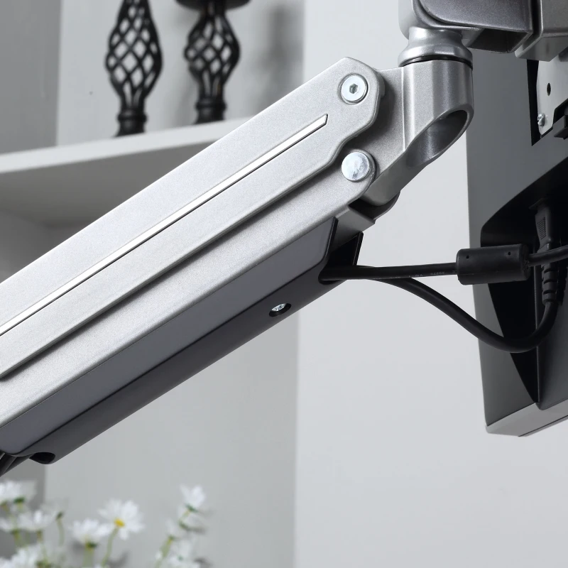 Uchwyt na monitor Vinsetto monitor biurkowy wspornik na monitor z regulacją wysokości przechylany w pionie i w poziomie obrotowy stop aluminium kolor srebrny 60 x 14 x 31-64 cm