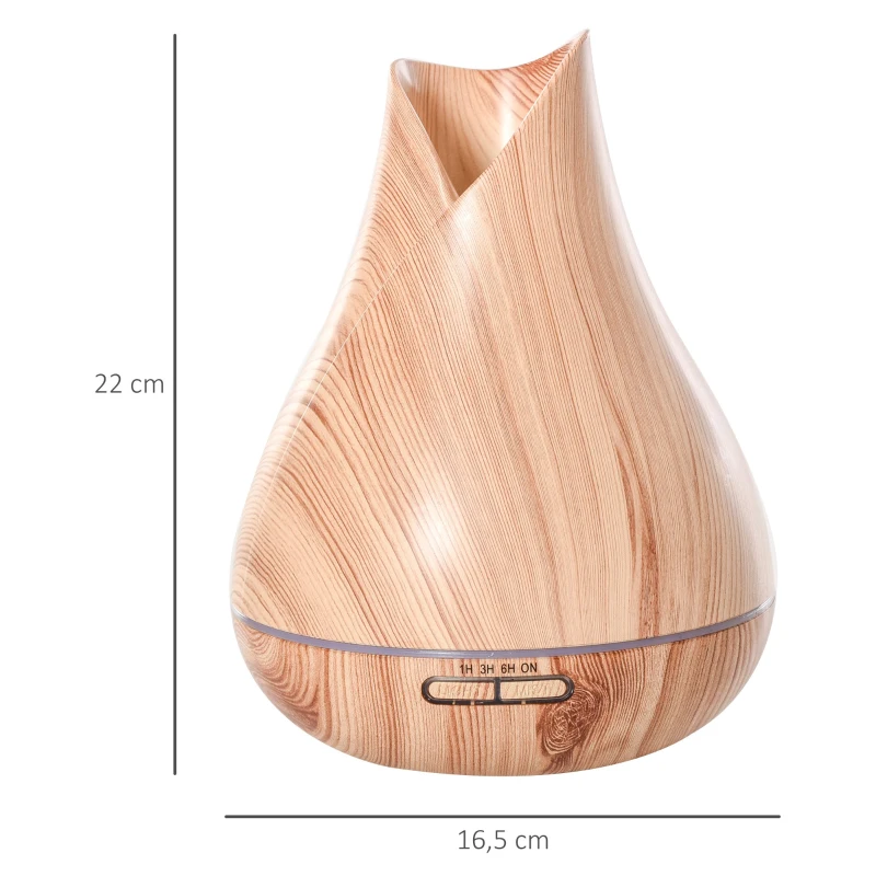 HOMCOM Aroma Diffuser Luftbefeuchter für ätherische Öle 7 Farben LED  wasserlose automatische Abschaltung 300 ml Natur Ø16,5 x 22H cm