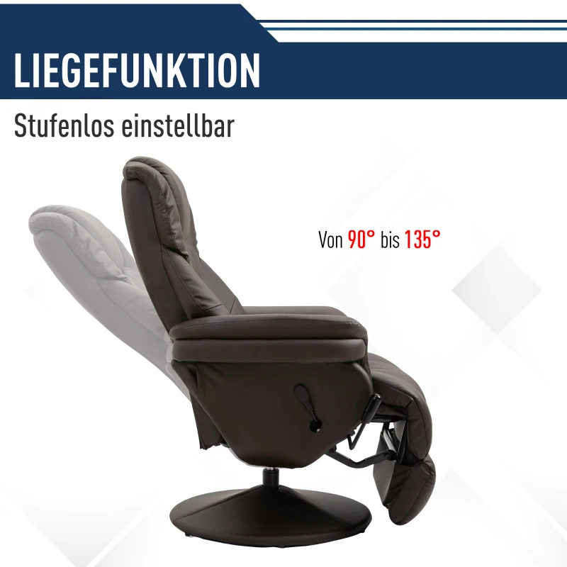 HOMCOM® Relaxsessel Fernsehsessel Einzelsofa 135 °Neigung 79x81x107cm Braun