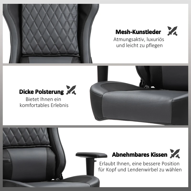 Vinsetto® Ergonomischer Gaming Stuhl Bürostuhl mit Wippfunktion höhenverstellbar Schwarz