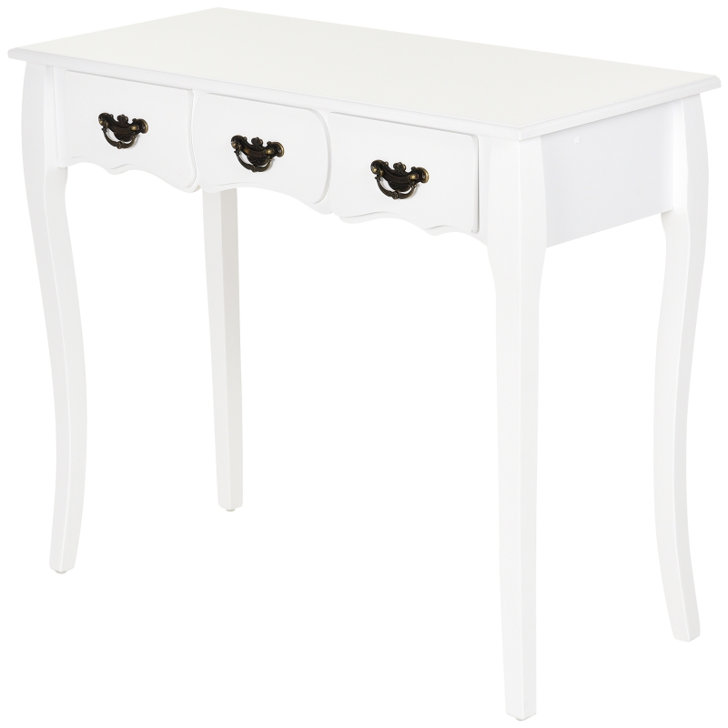 HOMCOM Konsolentisch, Beistelltisch mit 3 Schubladen, Vintage Sideboard, Massivholz, 90 x 40 x 75,5 cm