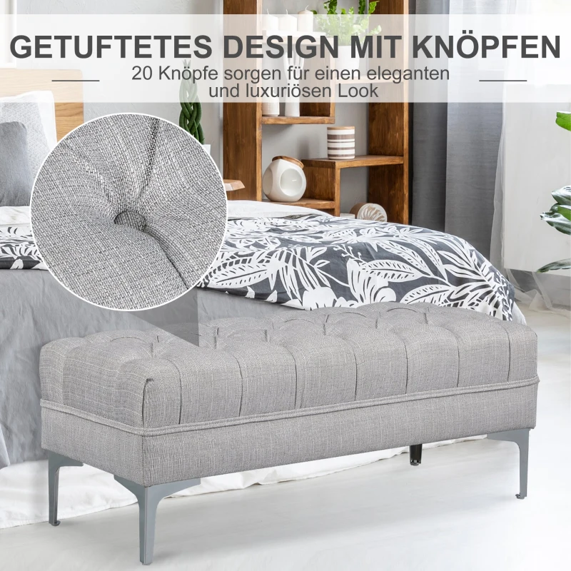 HOMCOM Polsterbank Sitzbank Truhenbank Lounge Retro, Leinen+Metall, Grau, L108xB44xH44cm